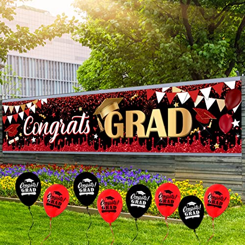 Red Banner Balloons Set Graduation Decorations Class of 2023 Congrats Grad Banner For High School Grad Party Decorations 2023