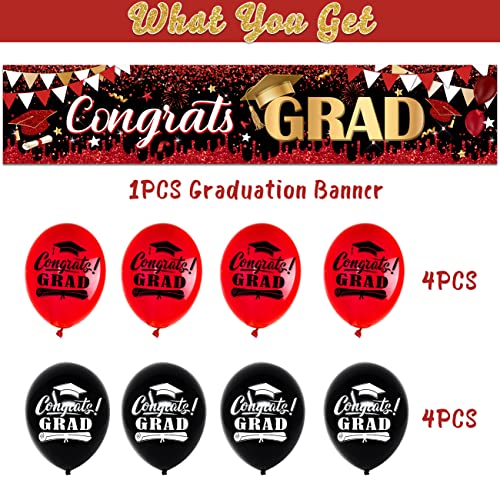 Red Banner Balloons Set Graduation Decorations Class of 2023 Congrats Grad Banner For High School Grad Party Decorations 2023