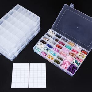 ESCULTORA 4PCS 36 Grids Plastic Organizer Box, Craft Organizer Storage, Bead Storage with 480pcs Label Stickers and Movable Dividers, Fishing Tackles Box, Jewelry Box for Storage