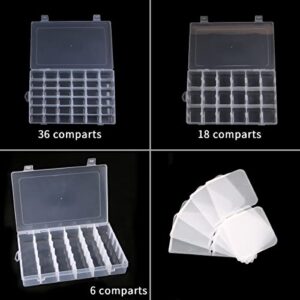 ESCULTORA 4PCS 36 Grids Plastic Organizer Box, Craft Organizer Storage, Bead Storage with 480pcs Label Stickers and Movable Dividers, Fishing Tackles Box, Jewelry Box for Storage