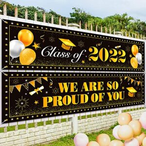 KIZZYEA Graduation Decorations 2022 - 2 Pcs Congrats Grad Banners for Class of 2022 and Proud of You Congratulations Banner Graduation Party Supplies Yard Sign Backdrop for Indoor Outdoor