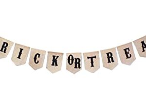 Halloween Banner – Trick or Treat Halloween Burlap Banner Pennant Garland Bunting for Fireplace Mantle Porch Party Decorations by Mandala Crafts