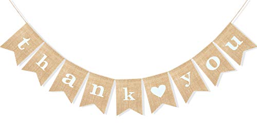 Uniwish Thank You Banner Burlap Sign for Wedding Pictures Rustic Baby Shower Hanging Bunting Garland Engagement Photo Props