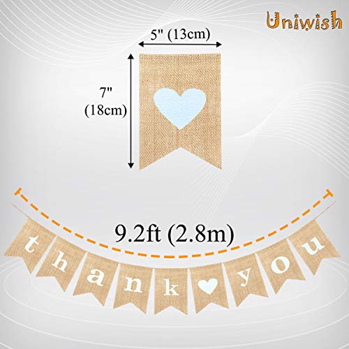 Uniwish Thank You Banner Burlap Sign for Wedding Pictures Rustic Baby Shower Hanging Bunting Garland Engagement Photo Props