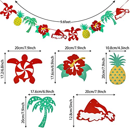 3 Pieces Mele Kalikimaka Banner Hawaiian Christmas Garland Glittering Winter Holiday Party Banner Decor Supplies Mantle Family Home Pre-Strung Decor