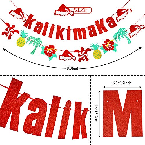 3 Pieces Mele Kalikimaka Banner Hawaiian Christmas Garland Glittering Winter Holiday Party Banner Decor Supplies Mantle Family Home Pre-Strung Decor