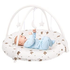 beright baby gym, baby play gym with movable and detachable hoops, baby activity center with hanging out toys in shape of a moon and stars, perfect newborn toys, bear