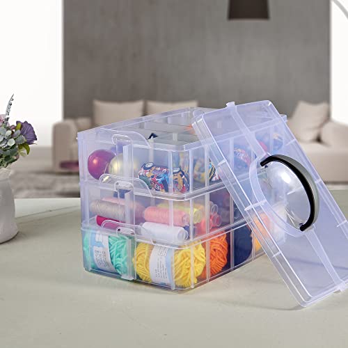 Notgia 3 Tier Stackable Storage Container Box with 30 Compartments Plastic Organizer Box Sewing Box with Dividers for Arts and Crafts Toy Fuse Beads Jewelry Washi Tapes Supplies (9.65" x 6.5" x 7.13")