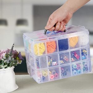 Notgia 3 Tier Stackable Storage Container Box with 30 Compartments Plastic Organizer Box Sewing Box with Dividers for Arts and Crafts Toy Fuse Beads Jewelry Washi Tapes Supplies (9.65" x 6.5" x 7.13")