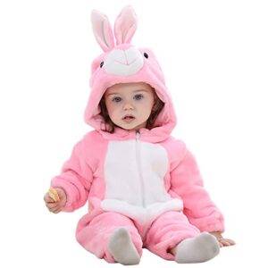 seemehappy cute bunny panda fleece baby bodysuit – infant warm one piece kids hooded romper outerwear toddler jacket-bunny,6-12 months