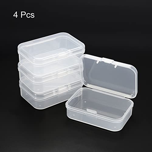 PATIKIL Clear Storage Container with Hinged Lid 65x45x20mm, 4 Pack Plastic Rectangular Box for Beads Art Craft