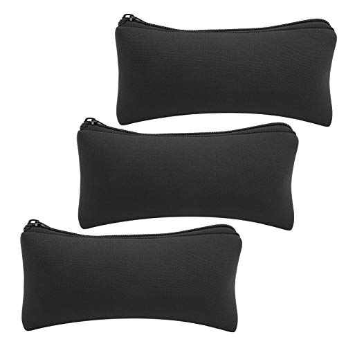 Alomejor 3pcs Pen Bag Pencil Case Soft Neoprene Waterproof Storage Bag for Camping Climbing Traveling wearable Pen Bag (black)