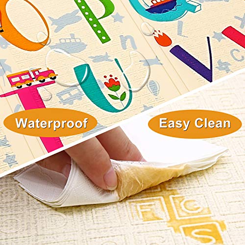 Baby Play Mat Extra Large Baby Mat Folding Foam Playmat Kids Crawling Mat Reversible Non Toxic Waterproof for Infants Toddlers Thicker 0.6inch (Beige 0.6in)
