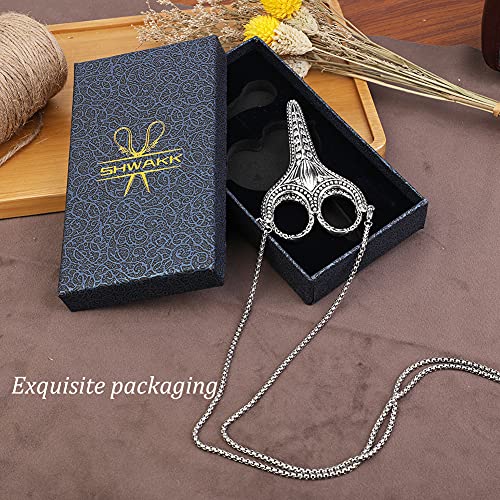 SHWAKK Embroidery Scissors Exquisite Stainless Steel Sharp Tip Retro Scissors with Sheath Chain Sewing Scissor for Sewing,Embroidery, Needlework