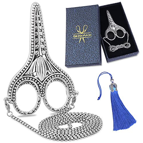 SHWAKK Embroidery Scissors Exquisite Stainless Steel Sharp Tip Retro Scissors with Sheath Chain Sewing Scissor for Sewing,Embroidery, Needlework