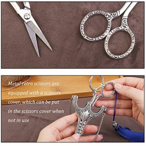 SHWAKK Embroidery Scissors Exquisite Stainless Steel Sharp Tip Retro Scissors with Sheath Chain Sewing Scissor for Sewing,Embroidery, Needlework