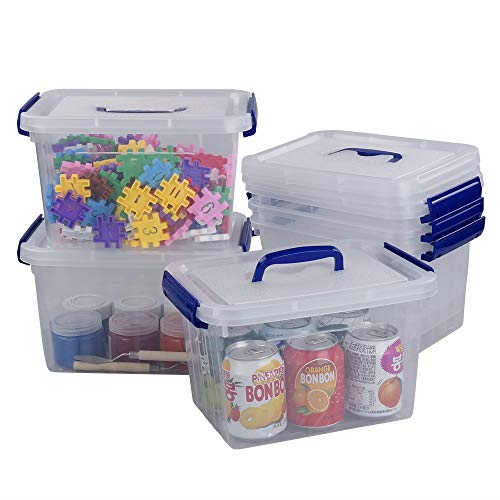 Pekky Plastic Small Handle Storage Box, 6 Quart Clear Plastic Bins, 6 Pack