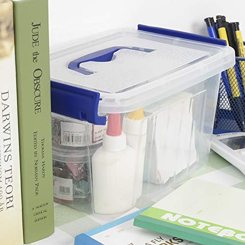 Pekky Plastic Small Handle Storage Box, 6 Quart Clear Plastic Bins, 6 Pack