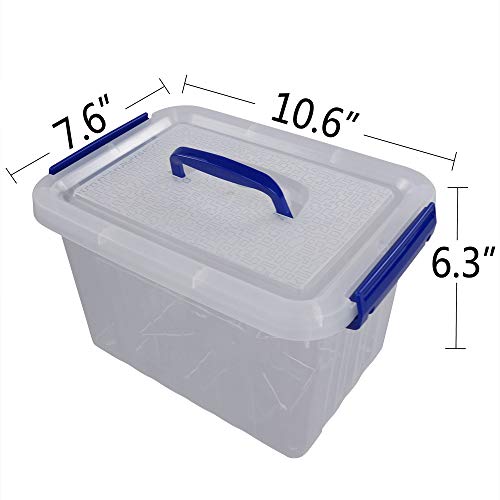 Pekky Plastic Small Handle Storage Box, 6 Quart Clear Plastic Bins, 6 Pack