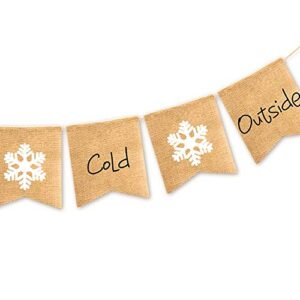 SWYOUN Burlap Baby It's Cold Outside Banner Winter Baby Shower Birthday Party Garland Mantel Fireplace Christmas Party Decoration