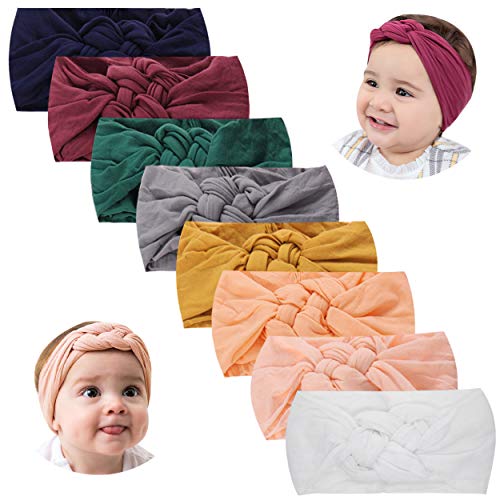 Baby Girl Headband Nylon Hairbands Baby Bows Knotted Headband Turban for Newborn Infant Toddlers Kids Hair Accessories 8PCS…