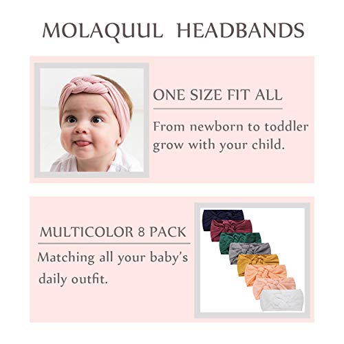 Baby Girl Headband Nylon Hairbands Baby Bows Knotted Headband Turban for Newborn Infant Toddlers Kids Hair Accessories 8PCS…