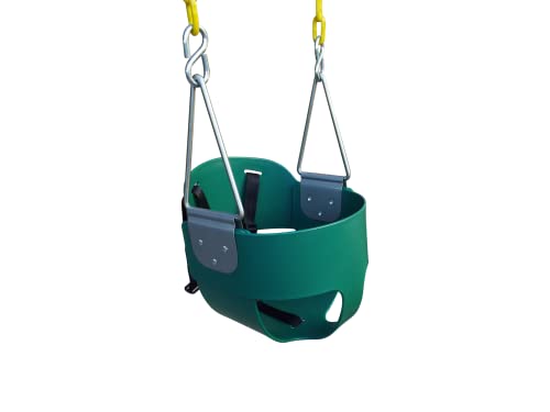 Toddler Bucket Swing Seat - Patent Pending & Exclusive Safety Harness - High Back Full Bucket Toddler Swing Seat w/Heavy-Duty Plastic-Coated Chains - Safari Products USA