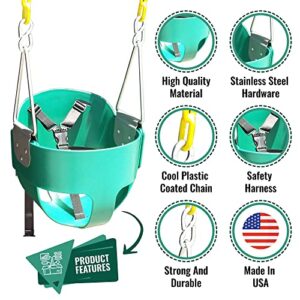 Toddler Bucket Swing Seat - Patent Pending & Exclusive Safety Harness - High Back Full Bucket Toddler Swing Seat w/Heavy-Duty Plastic-Coated Chains - Safari Products USA