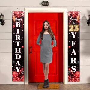 Happy 23rd Birthday Porch Sign Door Banner Decor Red and Black – Glitter Cheers to 23 Years Old Birthday Party Theme Decorations for Men Women Supplies