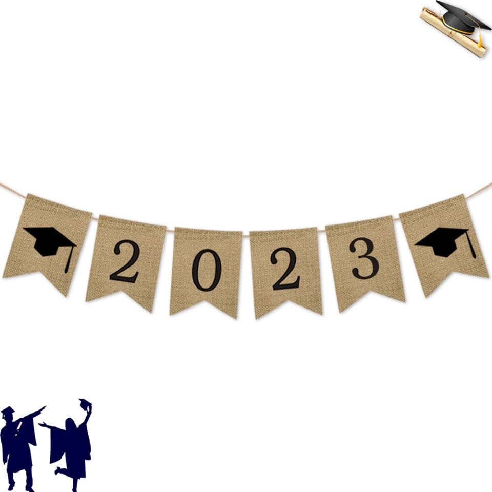 SWYOUN 2023 Burlap Graduation Party Banner Classroom Decoration Grad Party Supplies