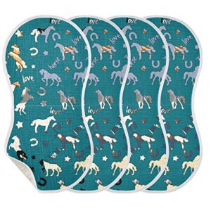 yyzzh horse pattern star horseshoes letter muslin burp cloths for baby 4 pack 100% cotton baby washcloths bibs for boy girl