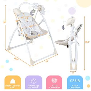 BABY JOY Baby Swings for Infants, Portable Rocker w/ 5 Swing Speeds, 3-Position Adjustable Backrest, 3 Timer Settings, 12 Melodies and 5 Natural Sounds, Compact Swing Chair for Toddlers (Beige)
