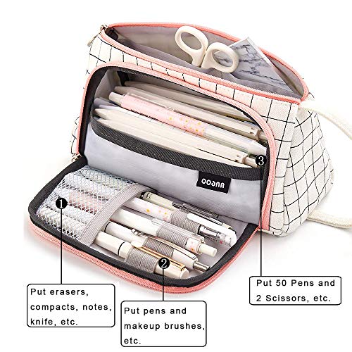 Pencil Case Big Capacity Multi-Slot Pen Bag Pouch Holder Pen Bag Gift for Office School Supplier Teen Girl Boy Men Women Adult (Plaid White)