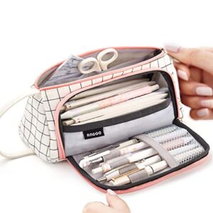 pencil case big capacity multi-slot pen bag pouch holder pen bag gift for office school supplier teen girl boy men women adult (plaid white)