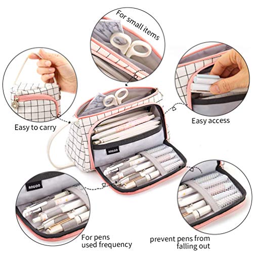 Pencil Case Big Capacity Multi-Slot Pen Bag Pouch Holder Pen Bag Gift for Office School Supplier Teen Girl Boy Men Women Adult (Plaid White)