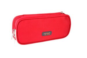 large capacity double zipper pencil case bag pen pouch (red, red)