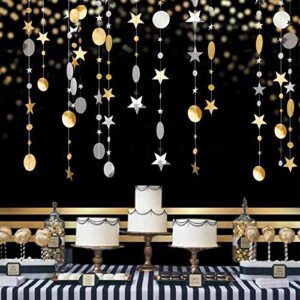 toniful 4pcs gold silver party decoration circle dot star garland banner bright paper streamer hanging decorations glitter star bunting banner backdrop for engagement wedding christmas birthday