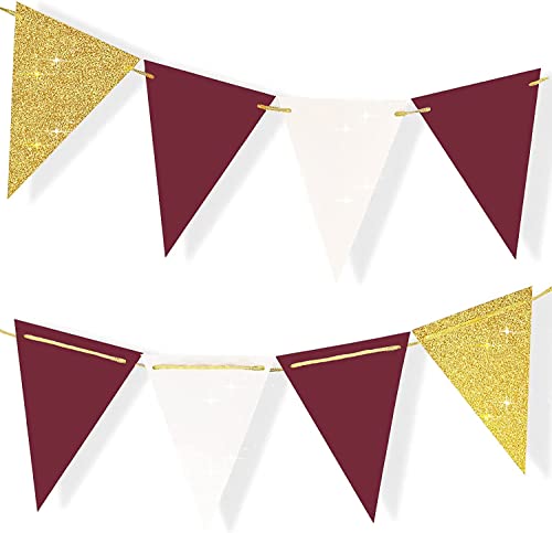 Maroon Gold Graduation Party Decorations 2023/Burgundy Gold Graduation Decorations/Maroon Grad/Birthday Party Decorations for Women White Burgundy Gold/4pcs Triangle Bunting Banners