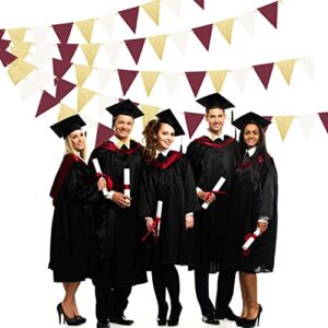 Maroon Gold Graduation Party Decorations 2023/Burgundy Gold Graduation Decorations/Maroon Grad/Birthday Party Decorations for Women White Burgundy Gold/4pcs Triangle Bunting Banners