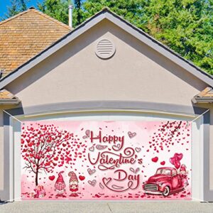 whaline happy valentine’s day garage door banner romantic heart gnome truck garage door cover 6x13ft pink backdrop decoration for valentine’s day indoor outdoor wall door house background decor