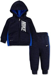 nike baby boy’s heather therma zip-up hoodie and pants two-piece set (toddler) midnight navy heather 2t toddler