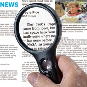 seezoom lighted magnifying glass 3x 45x magnifier lens – handheld magnifying glass with light for reading small prints, map, coins and jewelry – led magnifying glass