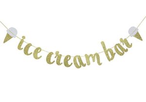 ice cream bar banner hanging garland for ice cream theme party birthday wedding engagement baby shower party photo prop sign (gold glitter)