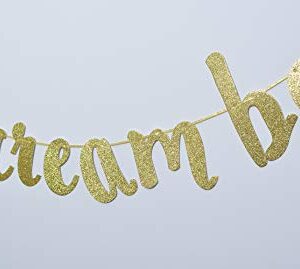 Ice Cream Bar Banner Hanging Garland for Ice Cream Theme Party Birthday Wedding Engagement Baby Shower Party Photo Prop Sign (Gold Glitter)