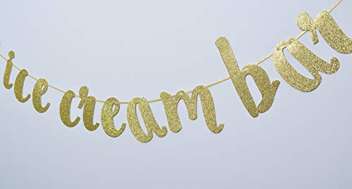 Ice Cream Bar Banner Hanging Garland for Ice Cream Theme Party Birthday Wedding Engagement Baby Shower Party Photo Prop Sign (Gold Glitter)