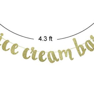 Ice Cream Bar Banner Hanging Garland for Ice Cream Theme Party Birthday Wedding Engagement Baby Shower Party Photo Prop Sign (Gold Glitter)