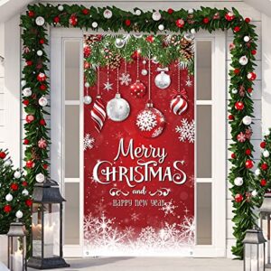 christmas door cover merry christmas background banner xmas fabric door banner photography hanging cover photo booth props decorations for house door, 70.9 x 35.4 inch (snowflake)