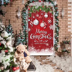 Christmas Door Cover Merry Christmas Background Banner Xmas Fabric Door Banner Photography Hanging Cover Photo Booth Props Decorations for House Door, 70.9 x 35.4 Inch (Snowflake)