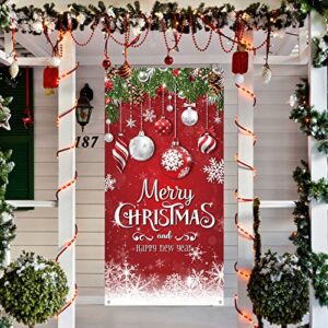 Christmas Door Cover Merry Christmas Background Banner Xmas Fabric Door Banner Photography Hanging Cover Photo Booth Props Decorations for House Door, 70.9 x 35.4 Inch (Snowflake)