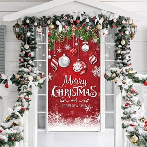 Christmas Door Cover Merry Christmas Background Banner Xmas Fabric Door Banner Photography Hanging Cover Photo Booth Props Decorations for House Door, 70.9 x 35.4 Inch (Snowflake)